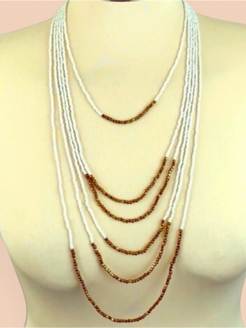 HAWAIIAN Pearls & Gold Beaded 6 Tiered Beautiful Layered Necklace Made i…